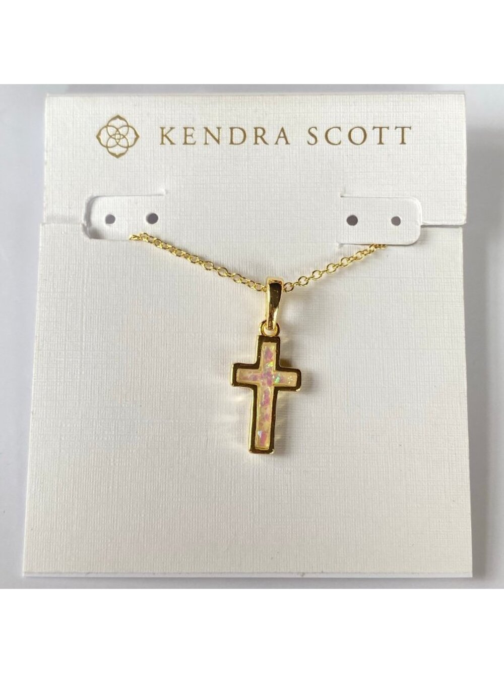 Kendra Scott Gold & White Kyocera Opal Cross Necklace